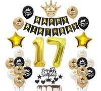 Décoration 17 ans anniversaire noir, ballon gonflable 17 ans anniversaire fille garcon Décoration