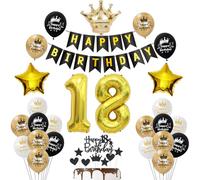 Décoration 18 ans anniversaire noir, ballon gonflable 18 ans anniversaire fille garcon Décoration
