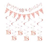 Décoration 18e anniversaire fille, guirlande rose anniversaire rose or 18th Happy Birthday Party Bannière Spirales Serpentins Guirlande photo Sweet Set décoratif pour photo Fond Numéro Décoration