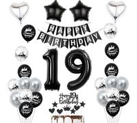 Décoration 19 ans anniversaire noir, ballon gonflable 19 ans anniversaire fille garcon Décoration,