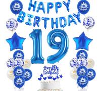 Decoration 19 ans de 19 ans garçon, ballon 19 ans anniversaire bleu, 19 ans anniversaire décoration bleu, 19 ans anniversaire décoration pour filles garçons, décoration d'anniversaire garçon 19 ans