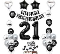 Décoration 21 ans anniversaire noir, ballon gonflable 21 ans anniversaire femme homme Décoration
