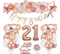Décoration 21 Ans Anniversaire Or Rose pour Fille ,Géant Cœur Chiffre Helium Gonflable Ballons de Baudruche Joyeux Anniversaire Bannière Ballon Confettis Table Gâteau Cadeau pour 21 ans Femme Fête