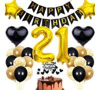 Décoration 21e Anniversaire Noir et Or - Gâteau Homme Femme - Fête 21 Ans