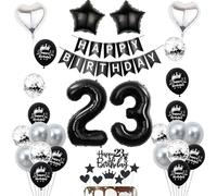 Décoration 23 ans anniversaire noir, ballon gonflable 23 ans anniversaire femme homme Décoration