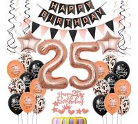décoration 25 ans Femme anniversaire ballons or rose noir,décoration anniversaire 25 ans Femme ballons rosegold chiffre 25, Happy Birthday bannière 25 ans déco ballon 25 ans anniversaire Femme