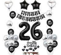Décoration 26 ans anniversaire noir, ballon gonflable 26 ans anniversaire femme homme Décoration