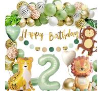 Décoration 2e anniversaire garçon fille - Décoration d'anniversaire 2 ans - Ballon vert safari - 2e anniversaire - Jungle - Décoration d'anniversaire 2 ans pour 2 ans - Garçon et fille