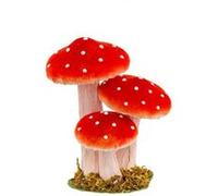 décoration 3 champignons socle 14x10.5x17cm rouge - chaks 10111