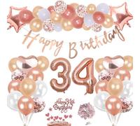 Décoration 34 Ans Anniversaire Or Rose pour Fille ,Géant Cœur Chiffre Helium Gonflable Ballons de Baudruche Joyeux Anniversaire Bannière Ballon Confettis Table Gâteau Cadeau pour 34 ans Femme Fête