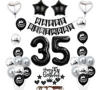 Décoration 35 ans anniversaire noir, ballon gonflable 35 ans anniversaire femme homme Décoration