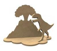 Décoration 3D en bois MDF - Volcan et tyrannosaure Marron G