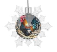 Décoration 3D en forme de vieux coq - Décoration de Noël à suspendre - En plastique incassable - Flocons de neige à paillettes - Décoration pour cheminée, fenêtre, vacances, fête d'hiver, décoration