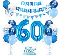 Décoration 60 Ans Anniversaire - Ballons Bleus et Déco de Fête pour Femme et Homme