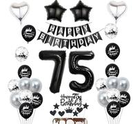 Décoration 75 ans anniversaire noir, ballon gonflable 75 ans anniversaire femme homme Décoration
