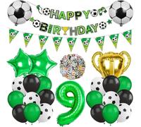 Decoration 9 Anniversaire Football,Ballon Football 9 Anniversaire,Ballons Aluminium,Ballon Latex Vert Noir,Decoration 9 Ans Fête,Fête À Thème Sports D'anniversaire Déco Pour Enfants