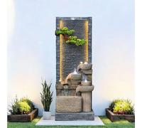 Décoration à Eau Intérieur Extérieur avec Éclairage LED, Fontaine d' Ambiance Effet Pierre et Plante Artificielle Pin pour Salon, Jardin, Terrasse,Fontaine Style Zen