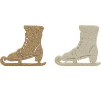 Décoration à saupoudrer Hiver patin à glace bois paillettes or blanc 4x3,5cm 72pcs
