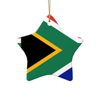 Décoration à suspendre en céramique avec drapeau de l'Afrique du Sud, étoile de Noël en céramique, pendentif en forme de cœur pour sapin de Noël