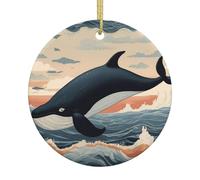 Décoration à suspendre en céramique avec motif dauphin sautant hors de l'eau - Souvenir rond, fête de Noël festive pour la maison, le bureau