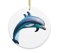 Décoration à suspendre en céramique avec motif de dauphin saut - Souvenir rond, fête de Noël festive pour la maison, le bureau