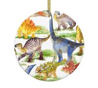 Décoration à suspendre en céramique - Dinosaure - Arbre de Noël - Fête à la maison - Souvenir rond