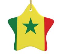Décoration à suspendre en céramique - Drapeau du Sénégal en forme d'étoile pour décoration d'arbre de festival, avec une belle texture