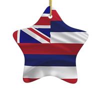 Décoration à suspendre en céramique - Drapeau en forme d'étoile de Hawaï imprimé américain pour décoration d'arbre de festival, avec une belle texture