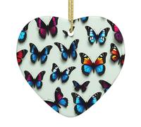 Décoration à suspendre en céramique en forme de cœur avec papillons et violoncelle pour sapin de Noël, décoration de fête