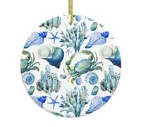 Décoration à suspendre en céramique pour sapin de Noël avec conque de crabe, décorations rondes en céramique
