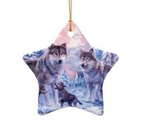 Décoration à suspendre en céramique pour sapin de Noël Motif famille de loups