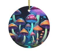 Décoration à suspendre en forme de sapin de Noël avec motif champignon et flore en céramique, décoration de fête exquise.