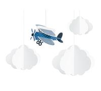 Décoration à suspendre « Nuages et avion » pour chambre d'enfant, chambre de bébé - Unbekannt - Ornement suspendu - Carton et Papier - Anniversaire - Fête Prénatale
