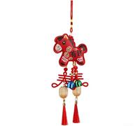 Décoration à suspendre pour le Nouvel An chinois 2026 avec symbolisme du cheval et pompons pour affichage traditionnel (C)