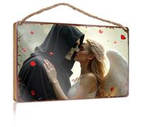 Décoration à suspendre pour porche extérieur Love Between Life And Death: A Romantic Kiss Panneau en bois à suspendre Décoration de porche (15 x 28 cm)