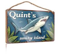 Décoration à suspendre pour salle de bain Quint's Amity Island : The Great White Shark Adventure Panneau en bois Décoration de salle de jeux Panneau de porche printanier (15 x 28 cm)