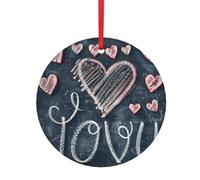 Décoration à suspendre pour sapin de Noël avec mots « I Love You » avec cœurs - Pendentif rond double face en aluminium pour sapin de Noël et vacances