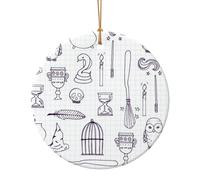 Décoration à suspendre pour sapin de Noël - Double face - Différents équipements de sorcière - En céramique - Décoration de Noël pour la maison