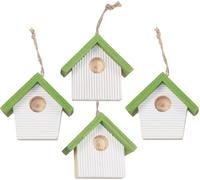 Décoration à suspendre printemps : Mini maison d'oiseaux Déco Nichoir, 6,5cm, set de 8, blanc-vert, DIY, déco de fenêtre