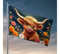 Décoration amusante pour bar, adorable vache des Highlands dans un jardin fleuri, décoration pour chambre à coucher, drapeaux pour hommes (30 x 45 cm)