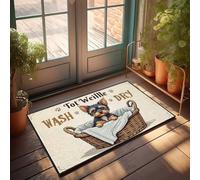 Décoration amusante pour bar, adorable Yorkshire Terrier dans un panier à linge, paillasson, décoration de bar amusante, décoration de cuisine vintage et accessoire (65 x 90 cm)