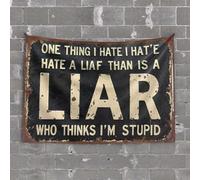 Décoration amusante pour bar avec panneau rouillé : « One Thing I Hate More Than A Liar is A Stupid Person Tapisserie Stuff for Your Room Petite tapisserie murale (75 x 100 cm)