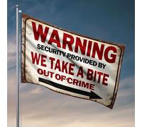 Décoration amusante pour bar, avertissement de sécurité fourni par We Take A Bite Out Of Crime, décoration de chambre d'université, drapeau de voiture pour gars (152 x 244 cm)