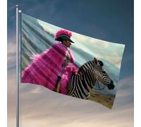 Décoration amusante pour bar, une personne dans une cape à plumes roses, chevauche un drapeau zèbre, accessoires de bar extérieurs, drapeaux amusants pour chambre (152 x 244 cm)