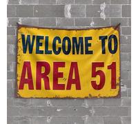 Décoration amusante pour bar Welcome To The Mysterious Area 51 Tapisserie Bar Stuff for Man Cave Décorations murales (75 x 100 cm)