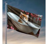 Décoration amusante pour dortoir, motif chaton moelleux assis dans une baignoire décorée remplie de glaçons. Drapeau décoratif pour extérieur, automne, chambre à coucher (120 x 180 cm)