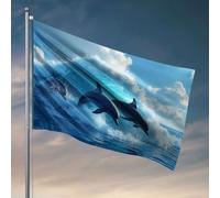 Décoration amusante pour dortoir - Trois dauphins sautant sur une vague qui s'écrase. Drapeau extérieur - Décorations d'automne pour chambre à coucher (120 x 180 cm)