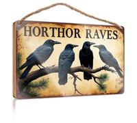 Décoration amusante pour la maison - Rassemblement historique de corbeau sur une branche de pin - Panneau en bois - Décoration de piscine ou de terrasse (20 x 30 cm)