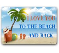 Décoration amusante pour maison, bureau, plage, plage, bar, pub, décoration murale de garage « I Love You To The Beach And Back » en métal aluminium 30,5 x 40,6 cm