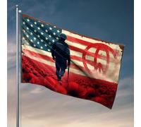 Décoration amusante pour soldat de bar marchant à travers un champ de coquelicots avec drapeau américain dans les drapeaux de fond pour hommes décorations de jardin d'extérieur (30 x 45 cm)